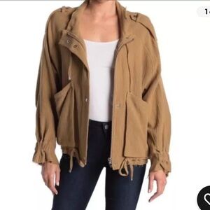 Blank NYC Cotton Voile Gauze Bomber Jacket - Tan - Medium
